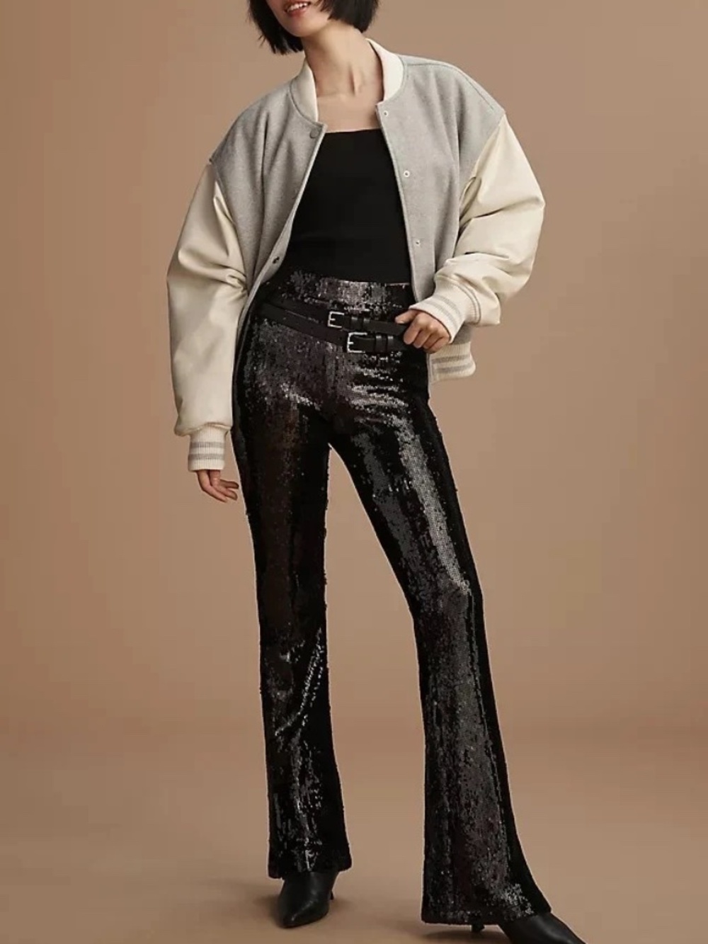 Sanctuary Anthropologie Black Sequin NEW Kicker Flare Pants - Size M